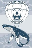 hand teckning av flygande hjul med luft ballong i hav tema. vektor