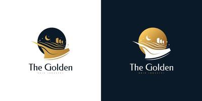 luxuriöses und elegantes goldenes schiffslogodesign. Yacht- oder Kreuzfahrtlogo für das Logo der Reise- oder Tourismusbranche vektor