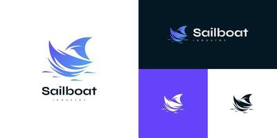 enkel och rena segelbåt logotyp design i blå lutning. fartyg logotyp eller ikon vektor