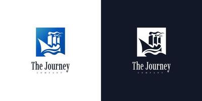 blå fartyg logotyp design i blå lutning stil för resa eller turism industri logotyp. Yacht, kryssning logotyp eller ikon vektor