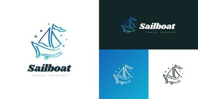 einfaches und minimalistisches Segelboot-Logo mit handgezeichnetem Stil und blauem Farbverlauf vektor