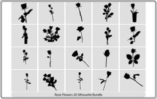 Blumensymbol. Reihe von dekorativen Rosensilhouetten. Vektorrose isoliert auf weiß vektor
