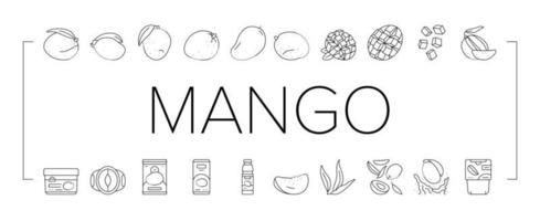 mango frukt färsk blad gul ikoner uppsättning vektor