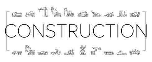 konstruktion bil fordon traktor ikoner uppsättning vektor