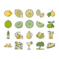 citron och lime vitamin citrus ikoner som vektor