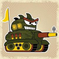 robot tank tecknad serie med pistol, vektor illustration