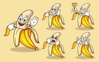 niedliches bananenfruchtmaskottchen mit verschiedenen arten von ausdruckssatzsammlungen vektor