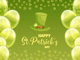 St. Patrick's Day Poster mit Koboldhut, Luftballons und Blättern auf grünem Hintergrund. Vektor-Illustration vektor