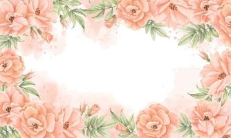 aquarellblumenrahmen mit rosenblüten in pfirsich- und rosafarbenen farben. handgezeichnete vorlage für hochzeitseinladung oder grußkarten. Abbildung auf isoliertem Hintergrund. botanische Grenze vektor