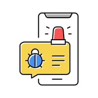 telefonnachricht mit vektorillustration des virusalarmfarbsymbols vektor