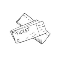 Zug und einfaches Ticket handgezeichnetes Umriss-Doodle-Symbol. zugbordkarte, reise und eisenbahn, u-bahn und reisekonzept. vektor