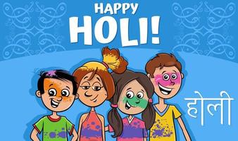 hindu holi festival design med komisk människor tecken vektor