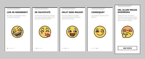 emoji emotionell rolig leende ansikte onboarding ikoner uppsättning vektor