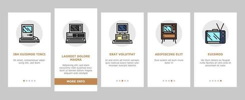 Onboarding-Symbole für Retro-Gadget-Technologie-Geräte setzen Vektor