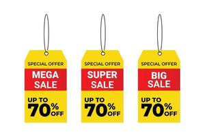 Super Sale, Mega Sale, Big Sale Etikettenvorlage und Flat Design Sale Tag Collection Set. vektor