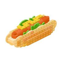 Hot Dog aus Kunststoffblöcken und Ziegeln in Isometrie zusammengesetzt. Vektor-Cliparts vektor
