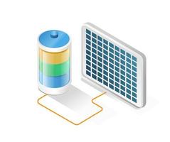 platt isometrisk begrepp 3d illustration eco grön energi sol- panel batteri vektor