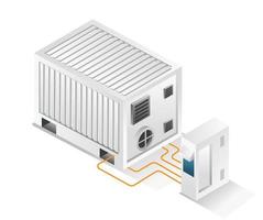 Flaches isometrisches Konzept 3D-Illustration Solarpanel Energiespeicher Batteriekasten vektor