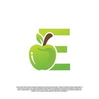 buchstabe e logo design mit frischem logo premium vektor der obstvorlage