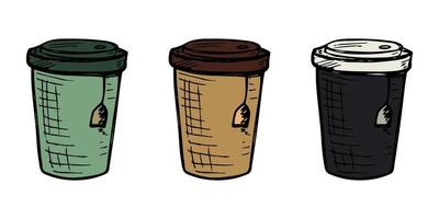 söt kopp av te eller kaffe illustration. enkel kopp ClipArt. mysigt Hem klotter uppsättning vektor