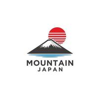 Berg-Japan-Logo-Illustration mit Sonnen-Icon-Design im trendigen Abzeichen-Stil vektor