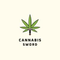 cannabis och svärd kombination logotyp design inspiration vektor