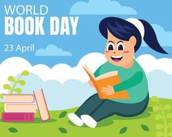 Illustrationsvektorgrafik des Mädchens liest ein Buch im Park, perfekt für internationalen Tag, Welttag des Buches, Feiern, Grußkarten usw. vektor