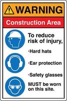 sicherheitszeichen kennzeichnung etikett symbol piktogramm normen warnung baustelle gehörschutz schutzbrille helme müssen auf dieser baustelle getragen werden vektor