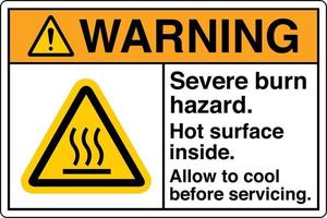 säkerhet tecken märkning märka symbol piktogram standarder varning svår bränna fara varm yta inuti tillåta till Häftigt innan underhåll vektor
