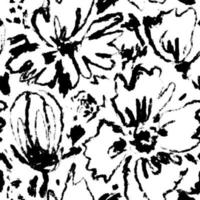 Vektornahtloses Muster mit Tintenzeichnung wilder Blumen, monochrome künstlerische botanische Illustration. wiederholbare florale monochrome künstlerische Kulisse. vektor