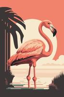Flamingo. vektorillustration eines flamingos bei sonnenuntergang. vektor