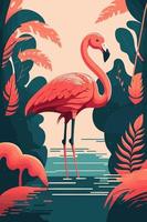 Flamingo im tropischen Dschungel. vektorillustration im flachen karikaturstil vektor