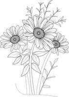 Daisy Flower Strichzeichnungen, florale Vektorillustration. vintage gravierte blumen mit pfingstrosen auf isoliertem weiß. handgezeichnete botanische blume, tintenillustration vektor