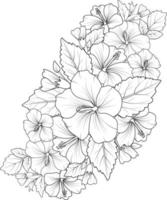 Hibiskusblumenstrauß, Blumendesign für Karte oder Druck. handgemalte blumenillustration lokalisiert auf weißem hintergrund, gravierte tintenkunst-blumenmalseiten und bücher für den druck. vektor
