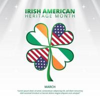 irländsk amerikan arv månad bakgrund med en vitklöver blad flagga i ljus vektor