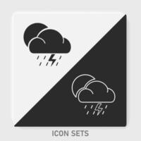 väder molnig åska ikon översikt och fylla vektor