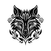 kunstvolles Porträt eines wilden Wolfs mit floralen Elementen. dekoratives Design für Tätowierung, Logo, Schild, Emblem, T-Shirt, Stickerei, Basteln, Sublimation. vektor