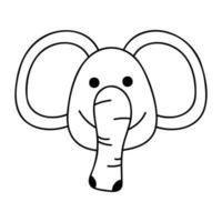 süßes Doodle-Elefantengesicht aus der Sammlung von Girly-Aufklebern. karikaturvektor weiße und schwarze illustration. vektor
