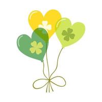 handgezeichnete Cliparts von Herzballons mit Shamrock-Blättern auf isoliertem Hintergrund. Entwurf für st. Patricks Day Feier, Partydekoration, Scrapbooking, Wohnkultur, Textilien, Papierhandwerk. vektor