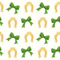 sömlös mönster av hand dragen irländsk klöver löv och tur- hästsko på isolerat grön bakgrund. design för st. patricks dag firande, fest dekoration, scrapbooking, Hem dekor, textil. vektor
