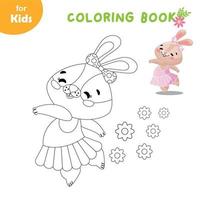 Färg och spela. kanin ballerina dans. enkel färg bok för ungar, skola förberedelse, inlärning, underhållning. de utveckling av bra motor Kompetens. pussel, arbetsbok, kalkylblad vektor