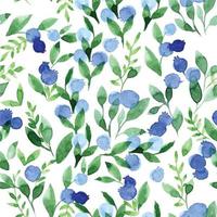 vattenfärg sömlös mönster med blå blåbär och grön löv på en vit bakgrund. enkel abstrakt skriva ut vektor