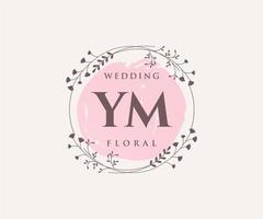 ym Initialen Brief Hochzeit Monogramm Logos Vorlage, handgezeichnete moderne minimalistische und florale Vorlagen für Einladungskarten, Datum speichern, elegante Identität. vektor