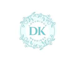 dk initialen brief hochzeitsmonogramm logos vorlage, handgezeichnete moderne minimalistische und florale vorlagen für einladungskarten, datum speichern, elegante identität. vektor