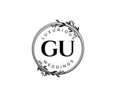 gu initialer brev bröllop monogram logotyper mall, hand dragen modern minimalistisk och blommig mallar för inbjudan kort, spara de datum, elegant identitet. vektor