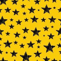 nahtloser hintergrund von gekritzelsternen. schwarze handgezeichnete Sterne auf gelbem Hintergrund. Vektor-Illustration vektor