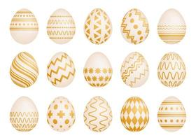 uppsättning av femton påsk ägg med guld textur på en vit bakgrund. vektor illustration