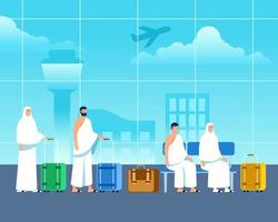 islamiska pilgrimer som väntar på avgång på flygplatsen vektor
