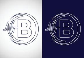 första b alfabet med hälsa puls. linje konst hjärtslag logotyp design. logotyp för medicinsk eller hälsa företag vektor
