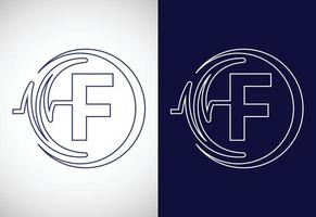 första f alfabet med hälsa puls. linje konst hjärtslag logotyp design. logotyp för medicinsk eller hälsa företag vektor